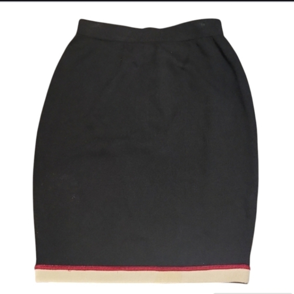 St. John Black Santana Knit Pencil Skirt Red and Tan Trim - Picture 1 of 2